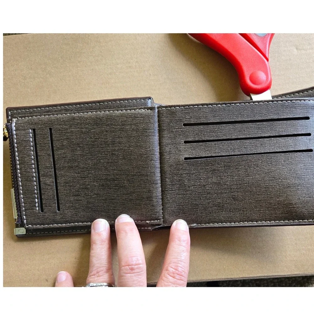 Mens Brown Honeycomb Embossed Bifold Wallet with ID Window and Zipper Pocket